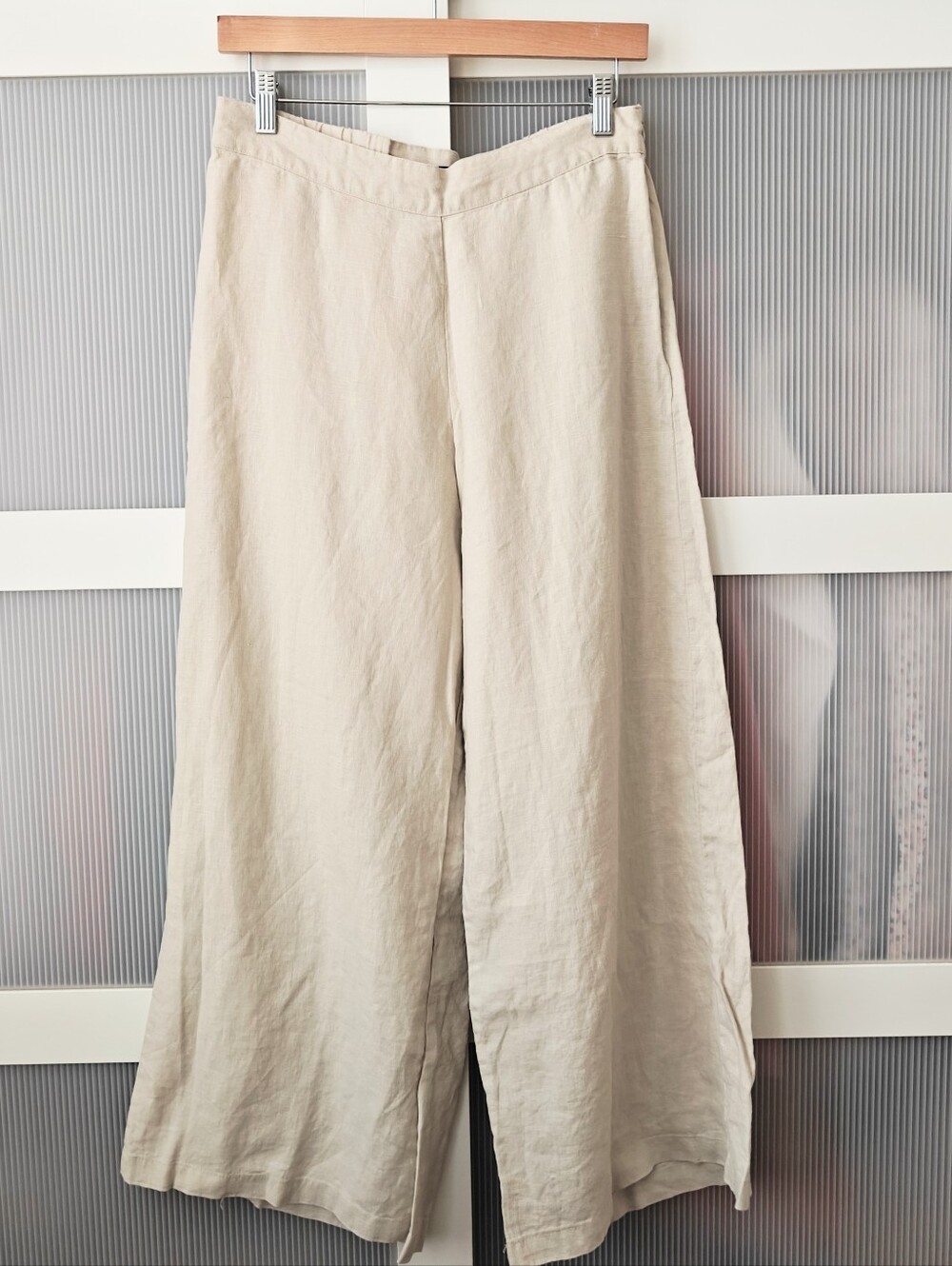 For Cynthia Linen Wide-Leg Beige Pants Size S
